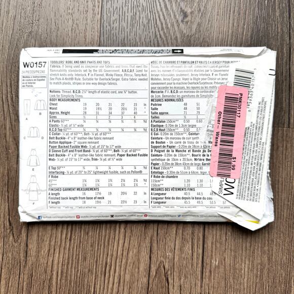 UNCUT Simplicity 0157 Sewing Pattern Toddler 18-24 Mos to 4T Robe Pajama Set - Picture 2 of 2